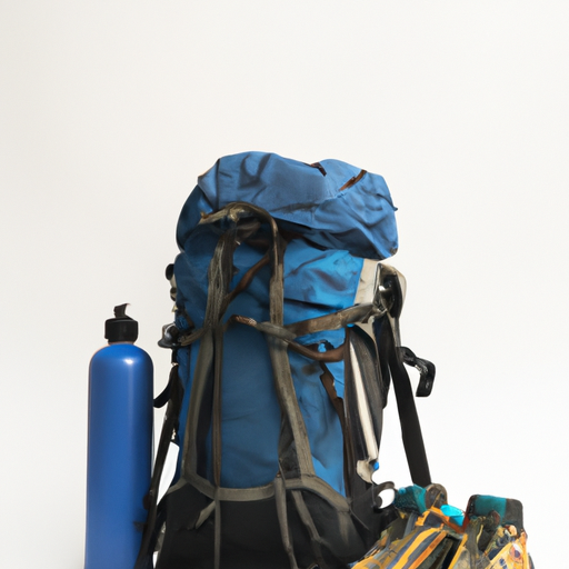 Various hiking essentials such as hiking boots, backpack, and water bottles.